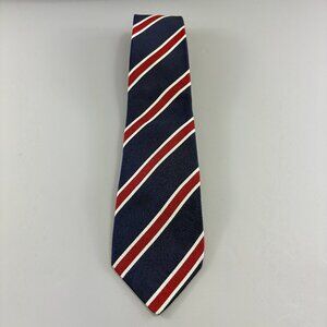 Land' End Navy Blue / Red Striped Repp Men's Extra Long Tie 3 1/2" x 64" Vintage